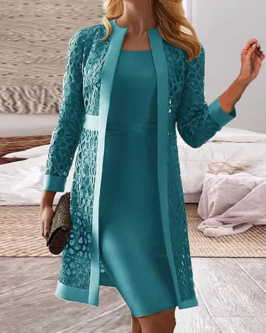 EB Damen 2-teiliges Kleid-Set mit Spitzen-Cardigan
