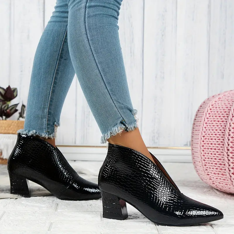 EB | Glänzende Croco Print Stiefeletten