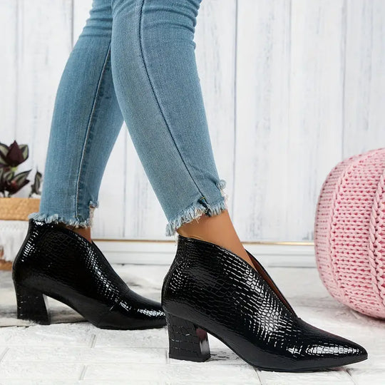EB | Glänzende Croco Print Stiefeletten