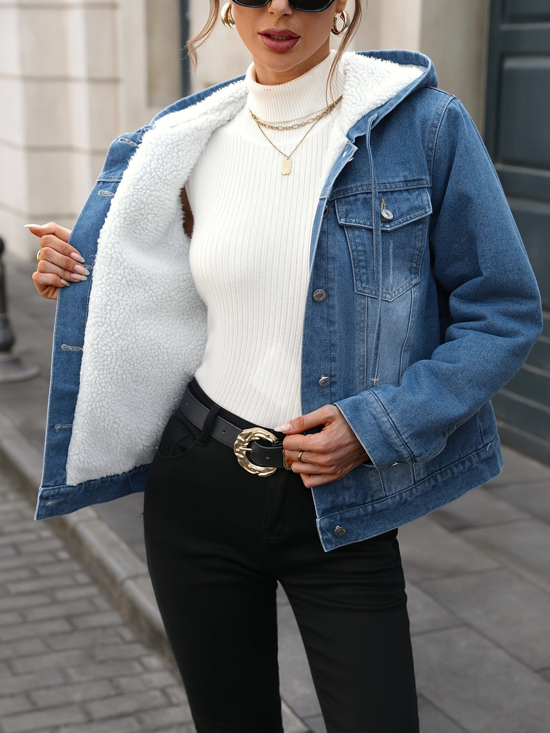 EB | Denimjacke mit Sherpa-futter und Kapuze Baumwolle/polyester Warm und Modern