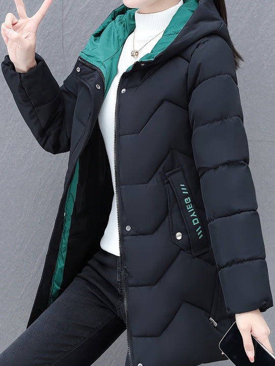 EB | Langes, lässiges Damen-Daunenjacke mit Kapuze