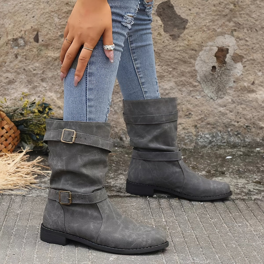 Vintage Schnalle Strap Western Ankle Boots Für Frauen EB