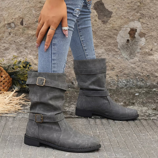 Vintage Schnalle Strap Western Ankle Boots Für Frauen EB