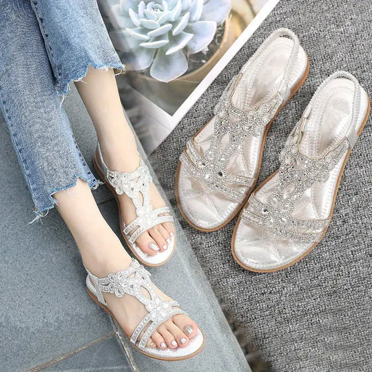 EB | Flache Sandalen - Schick - Elastischer Knöchelriemen