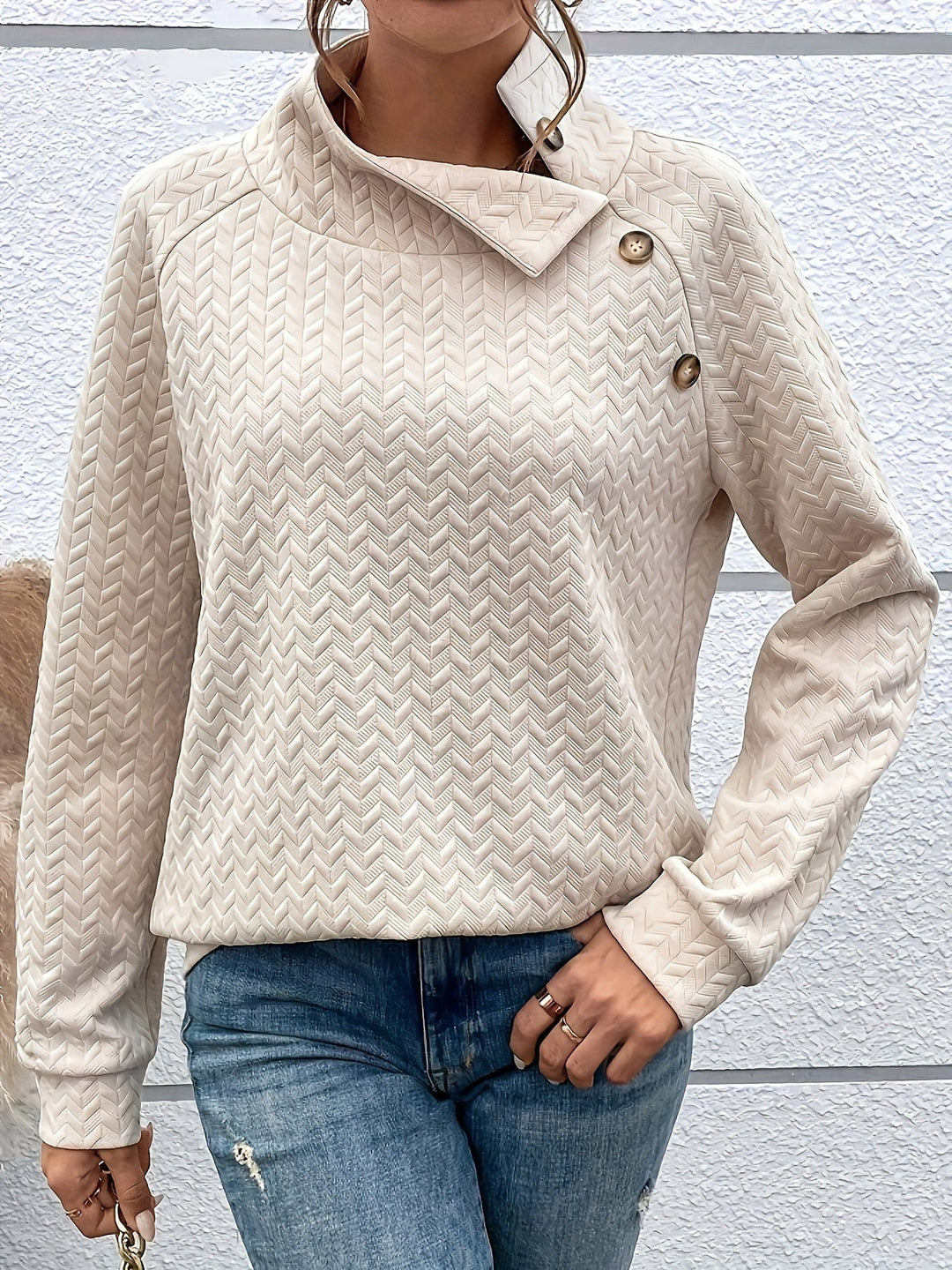 EB | Leichtgewicht Pullover mit Hohem Kragen und Knöpfen Polyester Elegant und Komfortabel