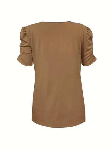 EB | Elegantes Geripptes V-Ausschnitt T-Shirt für Damen
