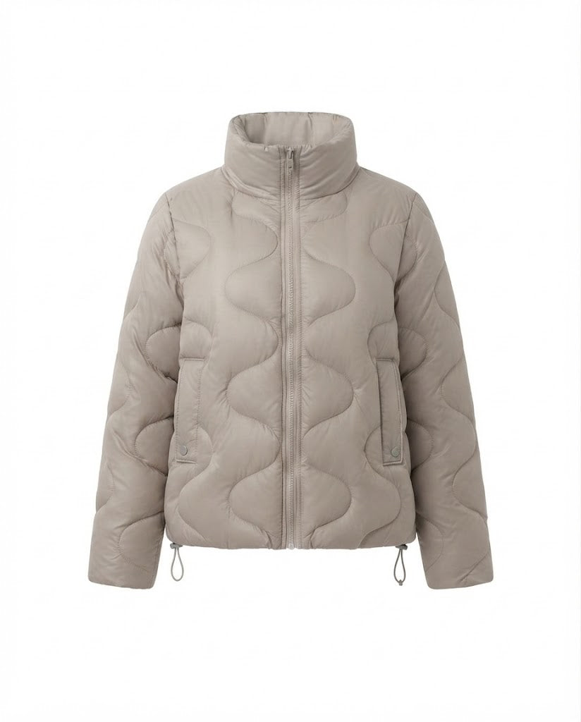 Damen nan kurzes wattiertes Wellenquilt-Puffer mit ergonomischem Stehkragen und seitlichem Kordelzug EB