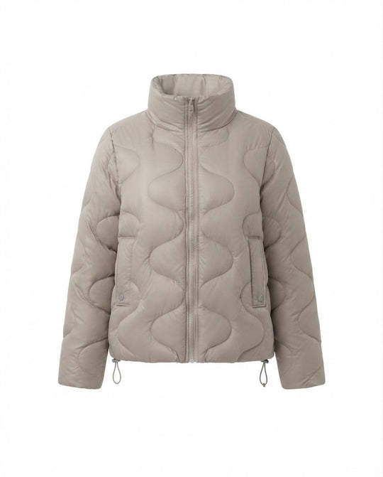 Damen nan kurzes wattiertes Wellenquilt-Puffer mit ergonomischem Stehkragen und seitlichem Kordelzug EB
