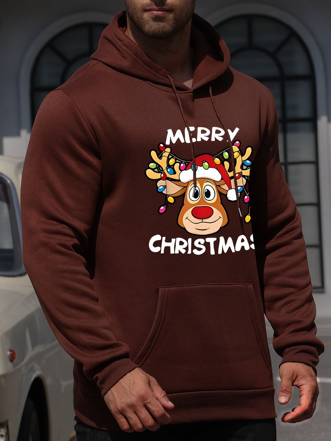 EB | Weihnachtskapuzenpullover mit Rentierdruck Polyester Frohe Weihnachten Design