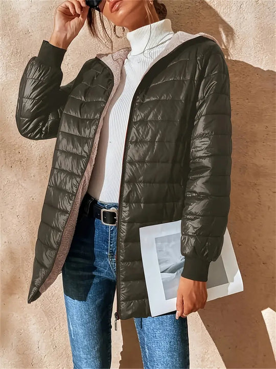 EB | Mittellange Kapuzen Steppjacke