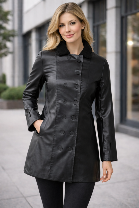 EB | Eleganter Leder Trenchcoat