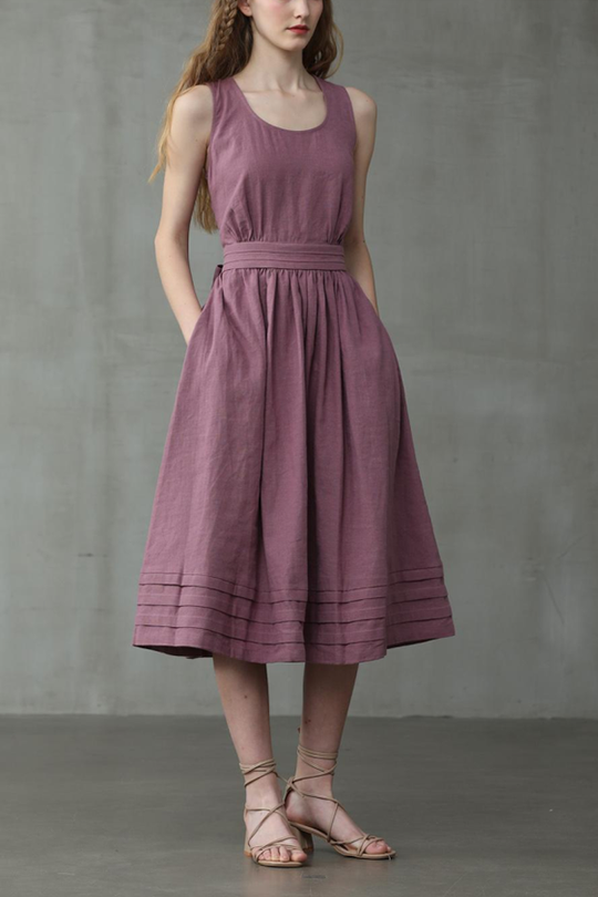 EB | Cross Back O-Hals Maxikleid Leinen