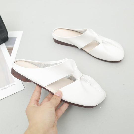 Flache Damen Pantoletten mit Schleife und Knoten EB EB