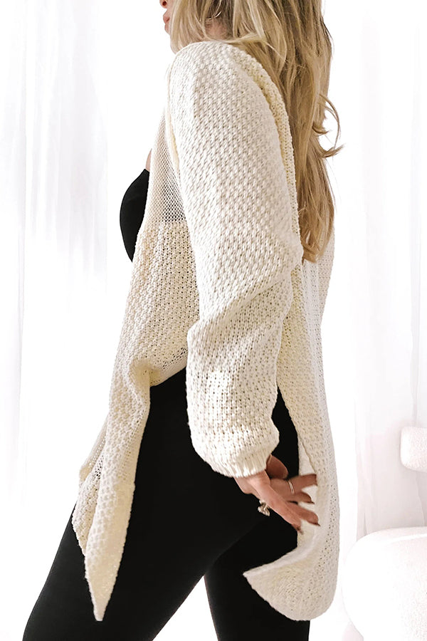 EB | Strick-Mid-Length-Strickjacke mit langen Ärmeln