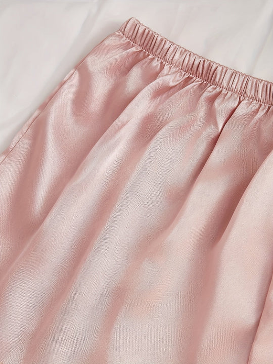 EB | Satin 4-teiliger Pyjama-Set mit Spitzenbesatz für Frauen - Ideal für alle Jahreszeiten