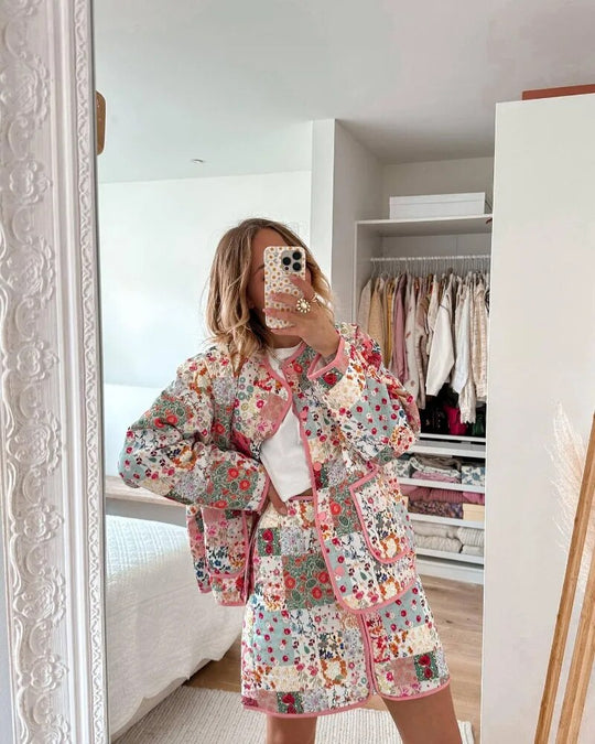 EB | Blumen Patchwork Jacke Polyester Bunt, Gemütlich