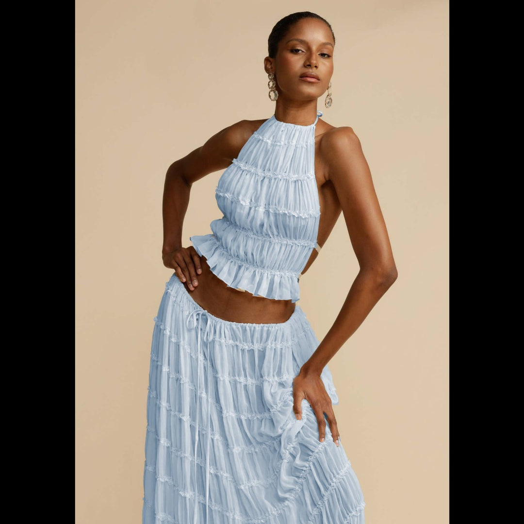 EB | Neckholder Spitzenweste langes Kleid Set