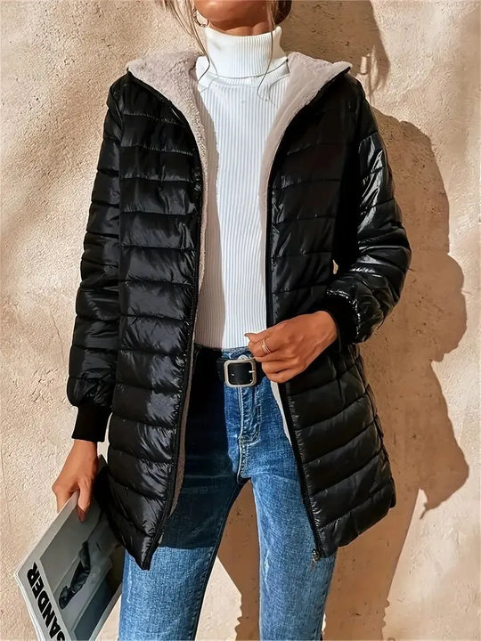 EB | Weite Fleecegefütterte Steppjacke mit Kapuze