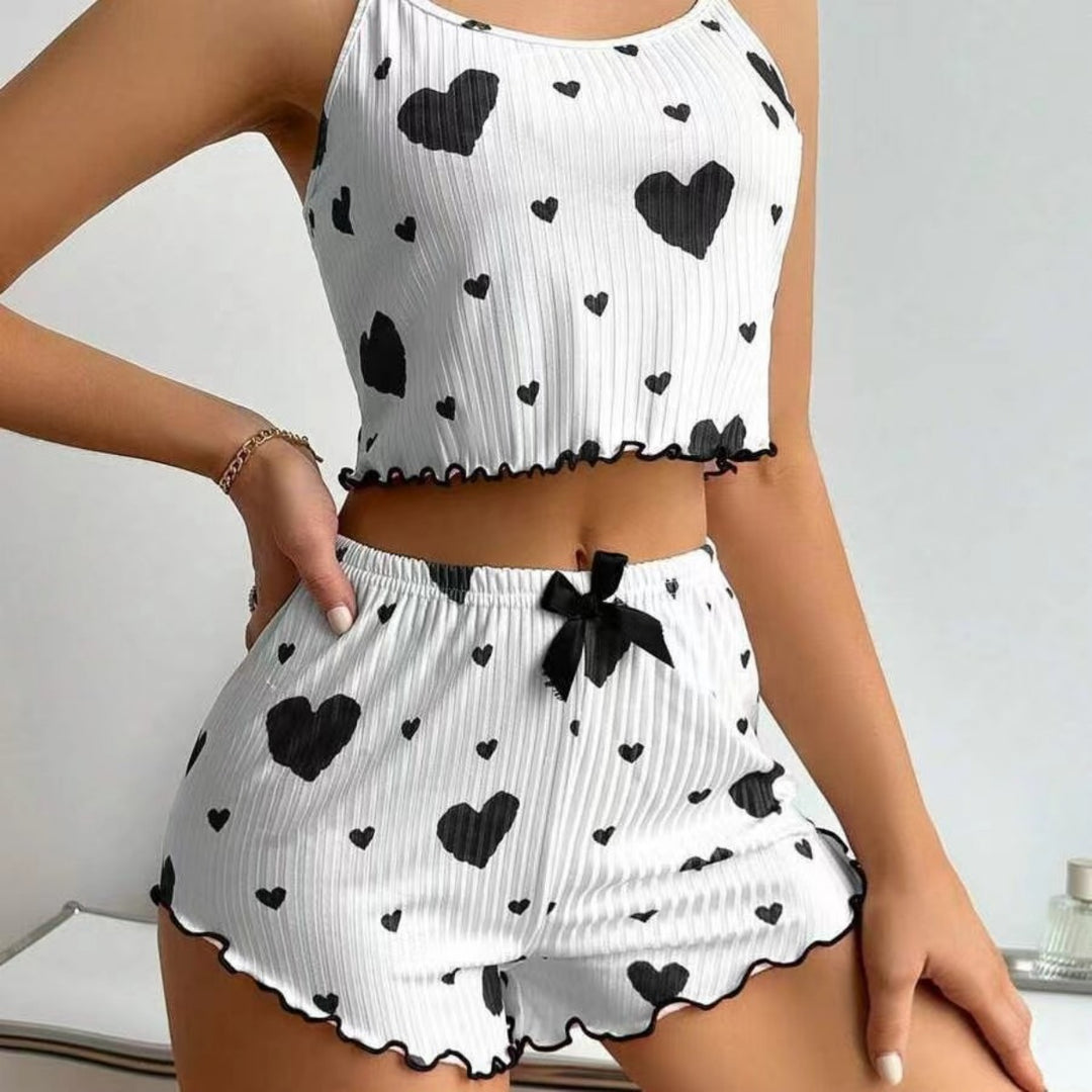 EB | Liebe Bedruckte Hosenträger Shorts Pyjama Set