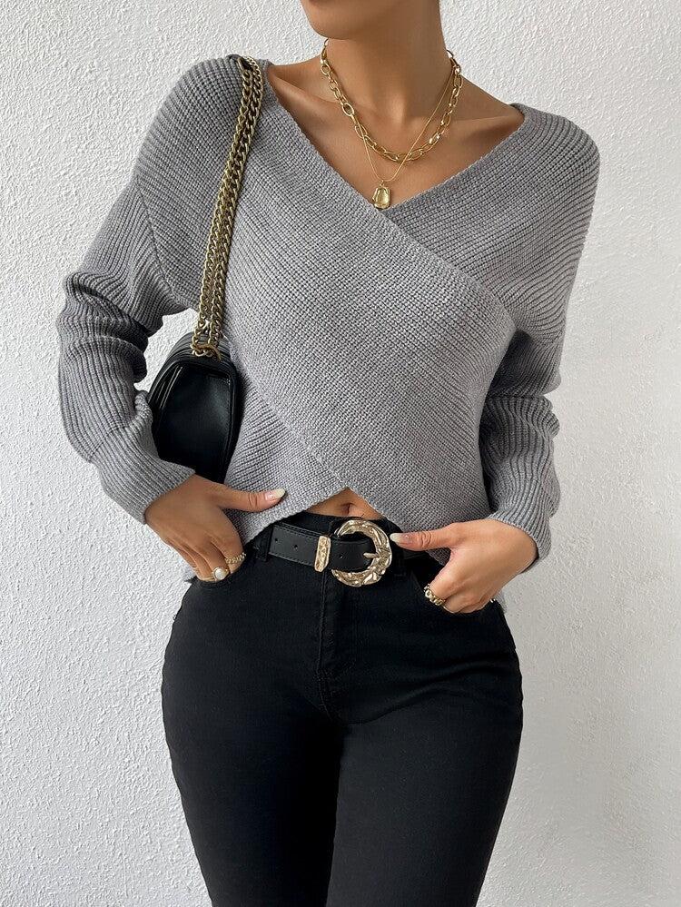 EB | Strickbluse mit Umschlag V-ausschnitt Elegant und Einfach