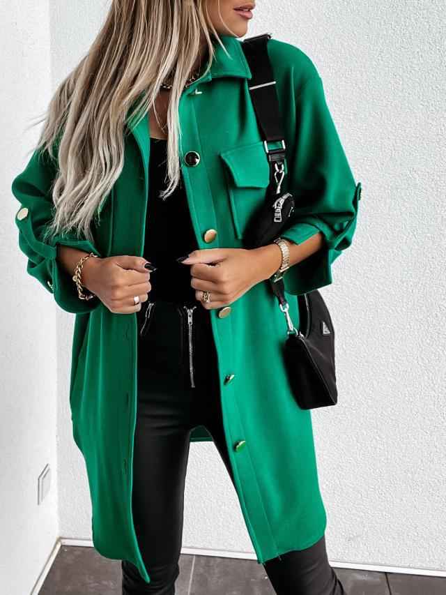 EB | lange Hemdbluse mit Knöpfen, Wollkragen und Revers