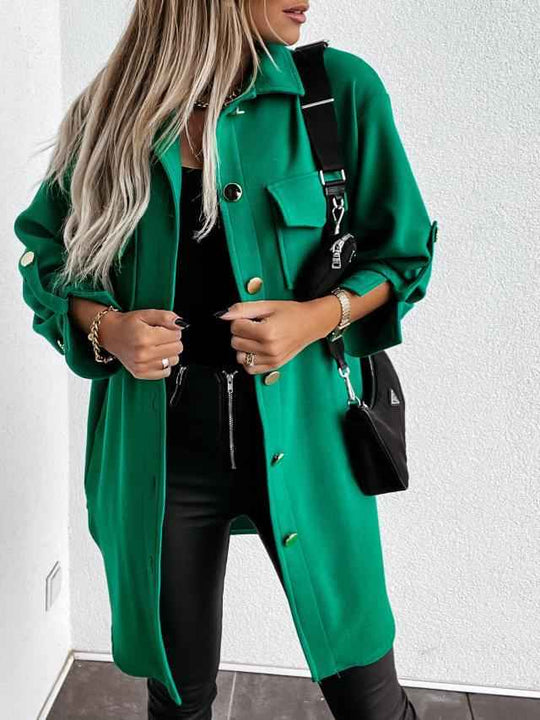 EB | lange Hemdbluse mit Knöpfen, Wollkragen und Revers