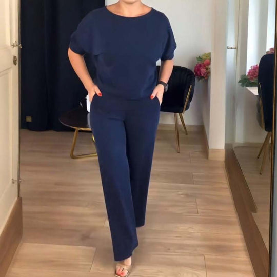 EB | Stylisches 3-Teilige Set Bestehend Aus Einem Langen Cardigan, Top und Hose