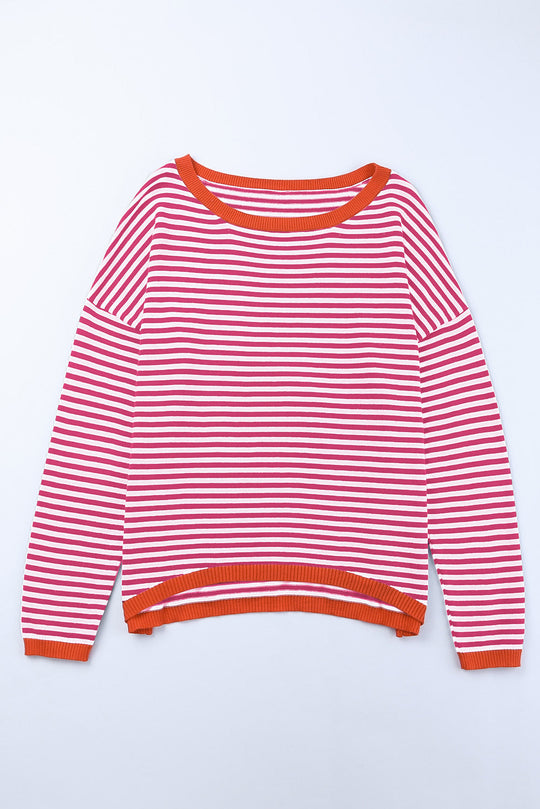 Kontrastfarbig Gestreifter Pullover Mit Überschnittenen Schultern