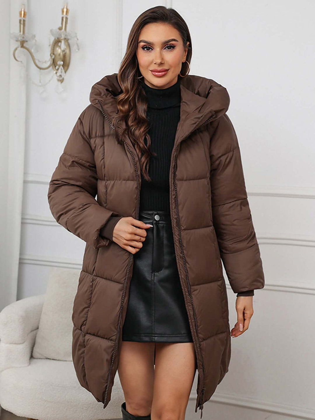 EB | Frauen Lange Kapuzen-Winter-Pufferjacke
