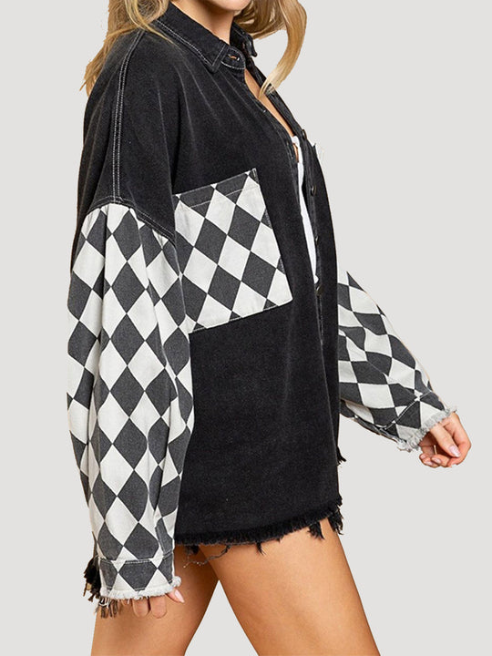 EB | Geometrische Rohsaum Denimjacke