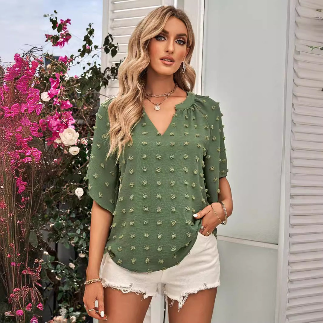 EB | Damen V-Ausschnitt einfarbig Haarball Top Damen