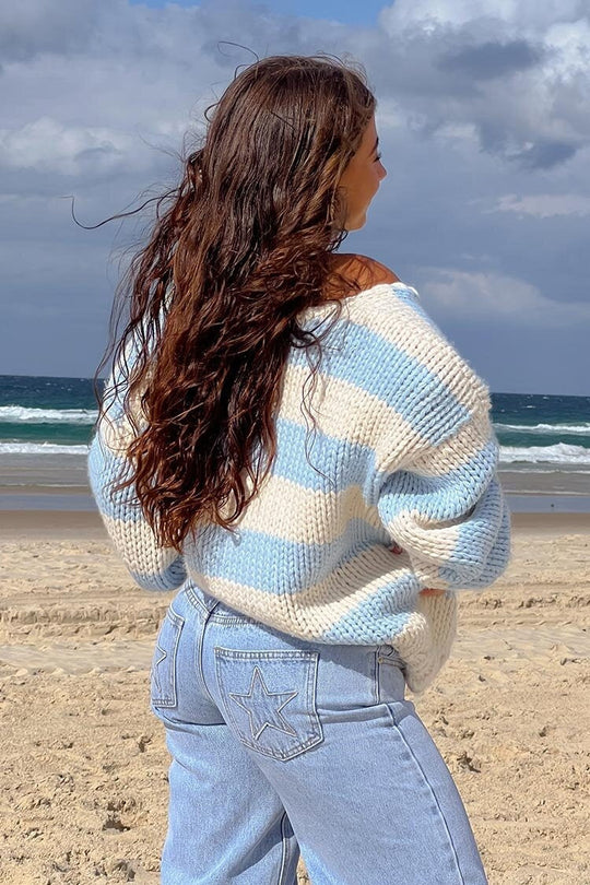 EB | Gestreifter Strickpullover mit Schulterfreiem Design Schicker Herbstpullover