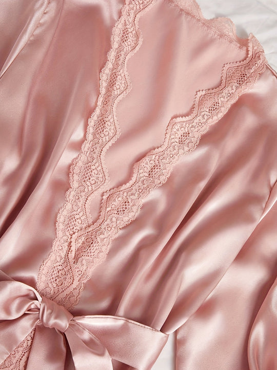 EB | Satin 4-teiliger Pyjama-Set mit Spitzenbesatz für Frauen - Ideal für alle Jahreszeiten