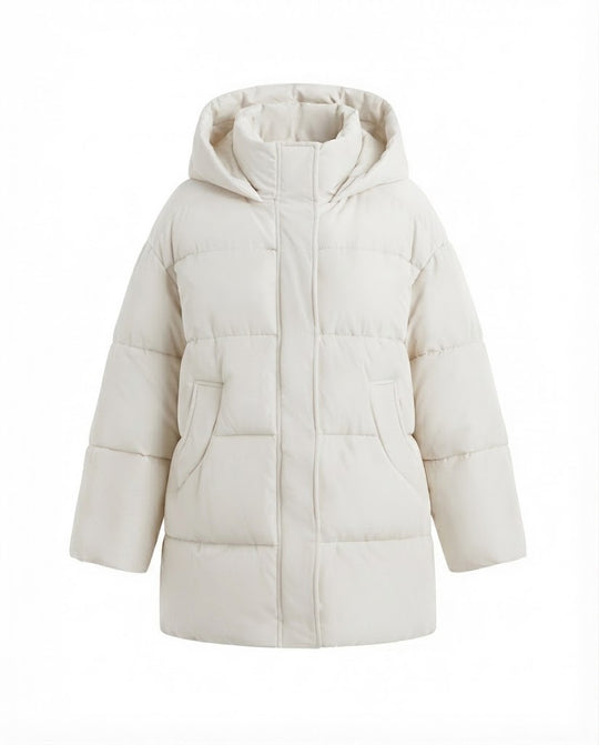 Damen nan oversized wattierter Mantel mit kontrastfarbiger Innenkapuze, Zweiwege-Reißverschluss und praktischen Eingrifftaschen EB