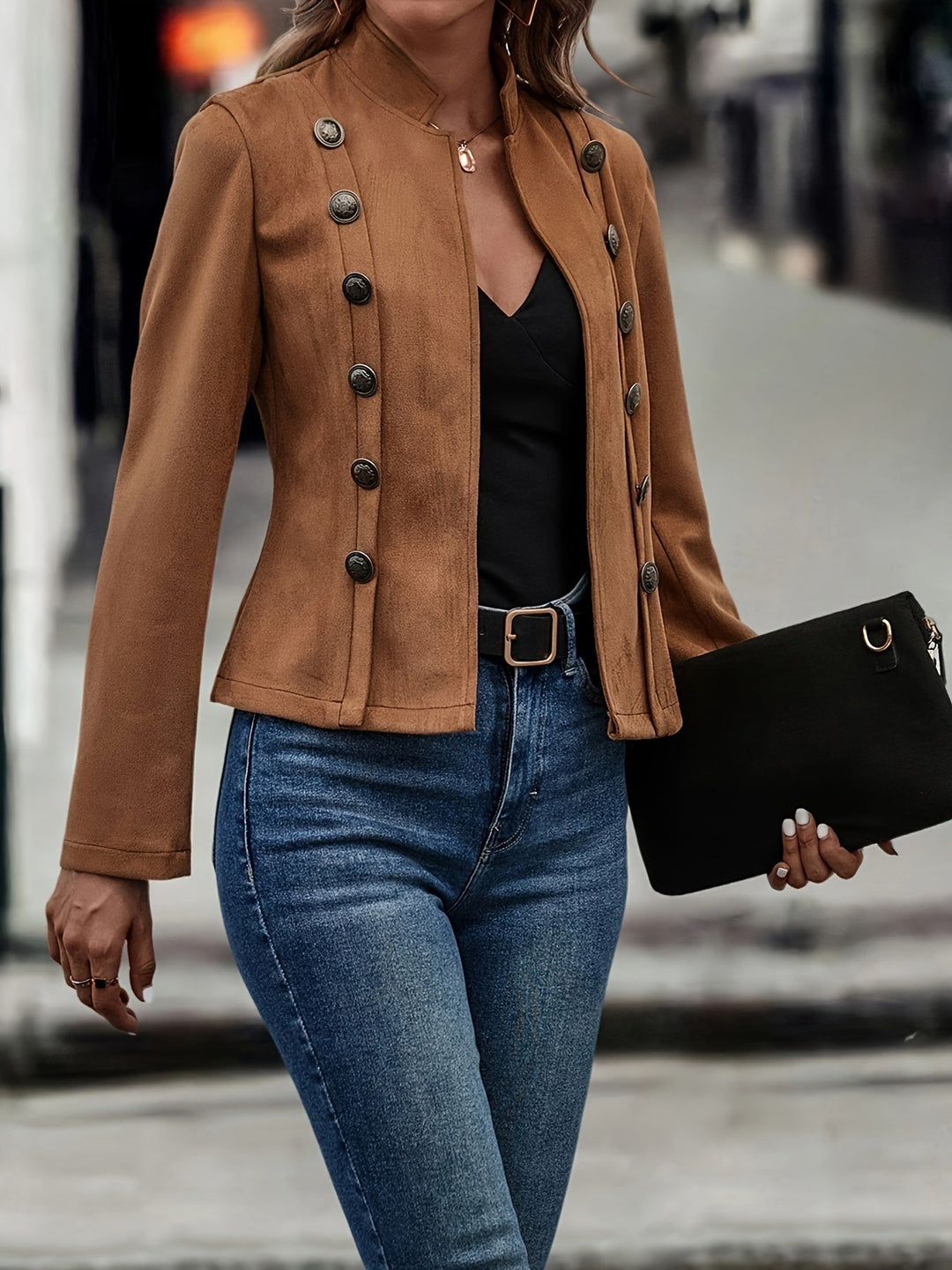 EB | Militärisch Inspirierte Blazer mit Knopfdetails Polyester Stilvoll und Scharf