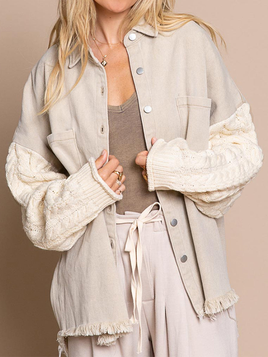 EB | Kabelstrick Raw Hem Denim Jacke