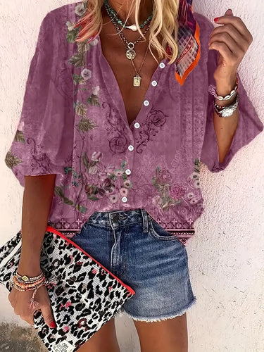 EB | Bluse mit Blumenmuster und Knopfleiste
