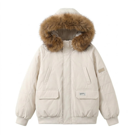 Damen nan kurzer urbaner Thermoparka mit abknöpfbarer Kunstfellblende, Raglanärmeln und verdecktem Zweiwege-Reißverschluss EB