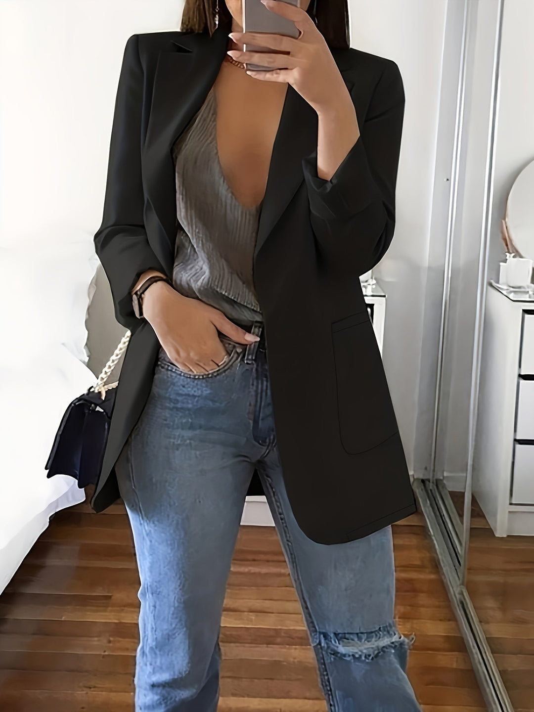 EB | Eleganter Einfarbiger Business-Blazer Mit Offener Vorderseite - Ideal Für Alle Jahreszeiten