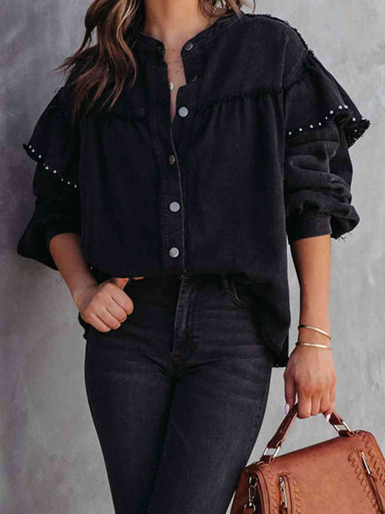 EB | Button Down Raw Hem Denim Jacke