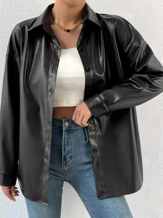 EB | Vintage Leder Bomberjacke mit Reverskragen und Knopfverschluss