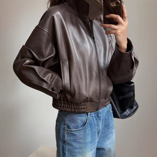 EB | Damen Lederjacke mit langen Ärmeln