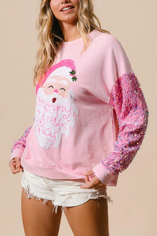 EB | Weihnachten Lässig Locker Rundhals Pailletten Ärmel Sweatshirt