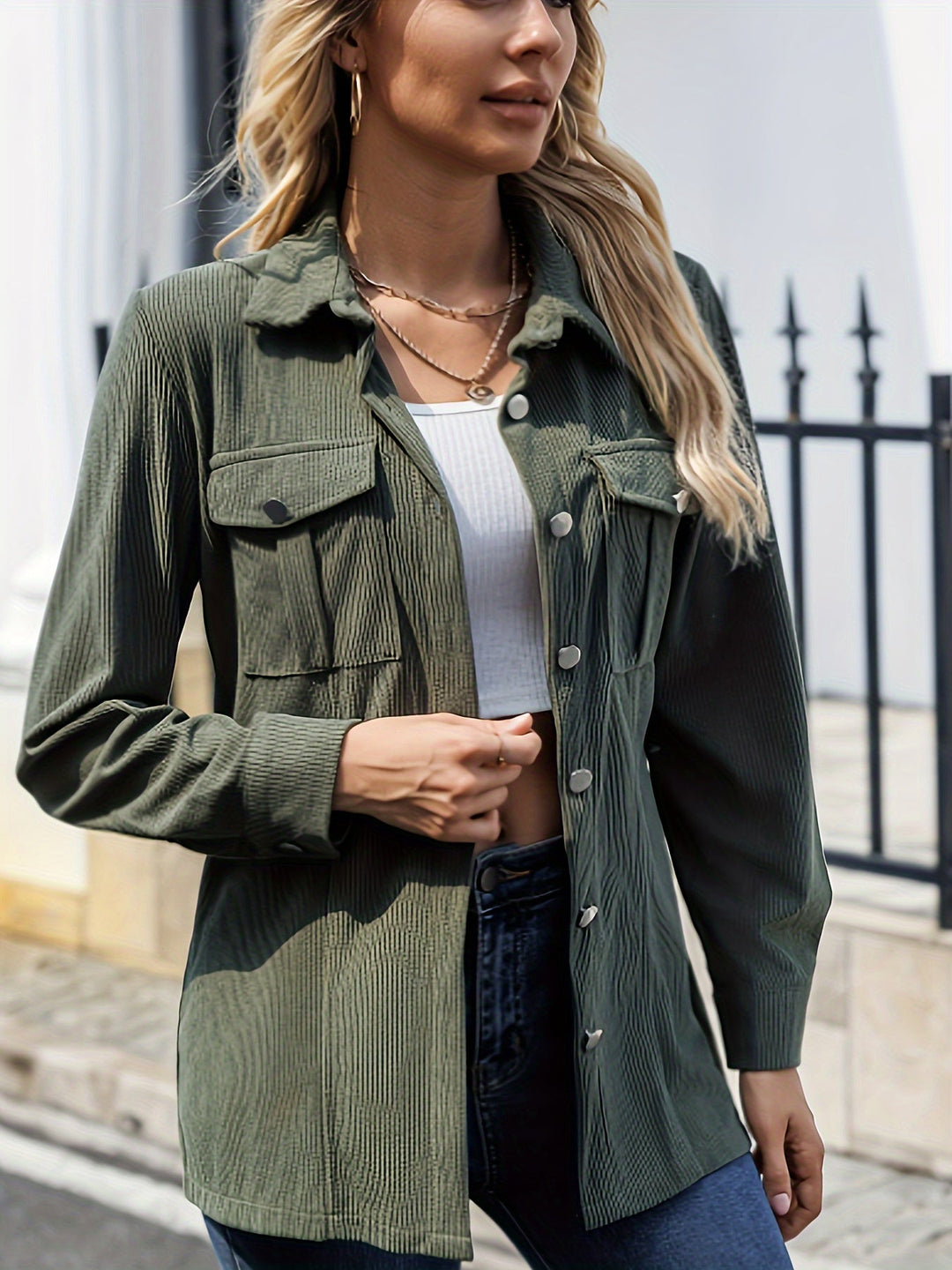 EB | Rippjacke mit Knöpfen Polyester Lässig und Funktional