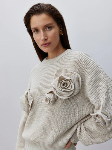 EB | Gemütlicher 3D Rosenstrickpullover mit Lässiger Passform