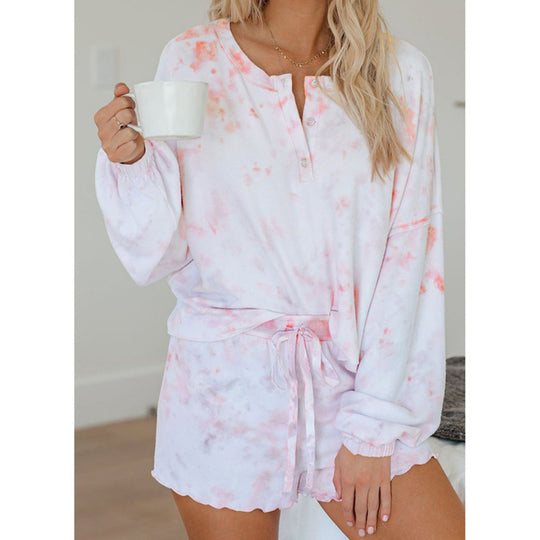 EB | Batik bedrucktes Langarm-Shorts-Set