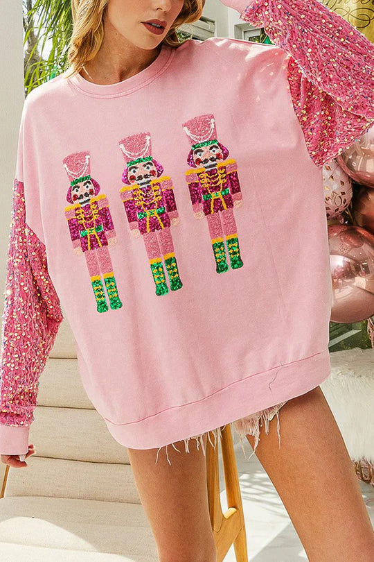 EB | Weihnachten Lässig Locker Rundhals Pailletten Ärmel Sweatshirt