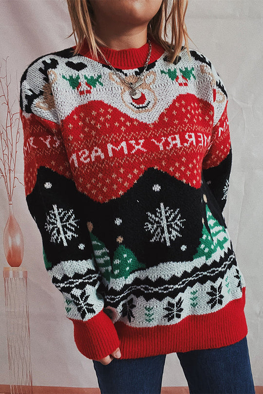 EB | Weihnachtsmuster Gestrickter Rundhalsausschnitt Langarmpullover