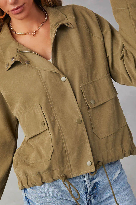 EB | kariert Revers Mehrknopf-Zwei-Taschen-Midi-Jacke