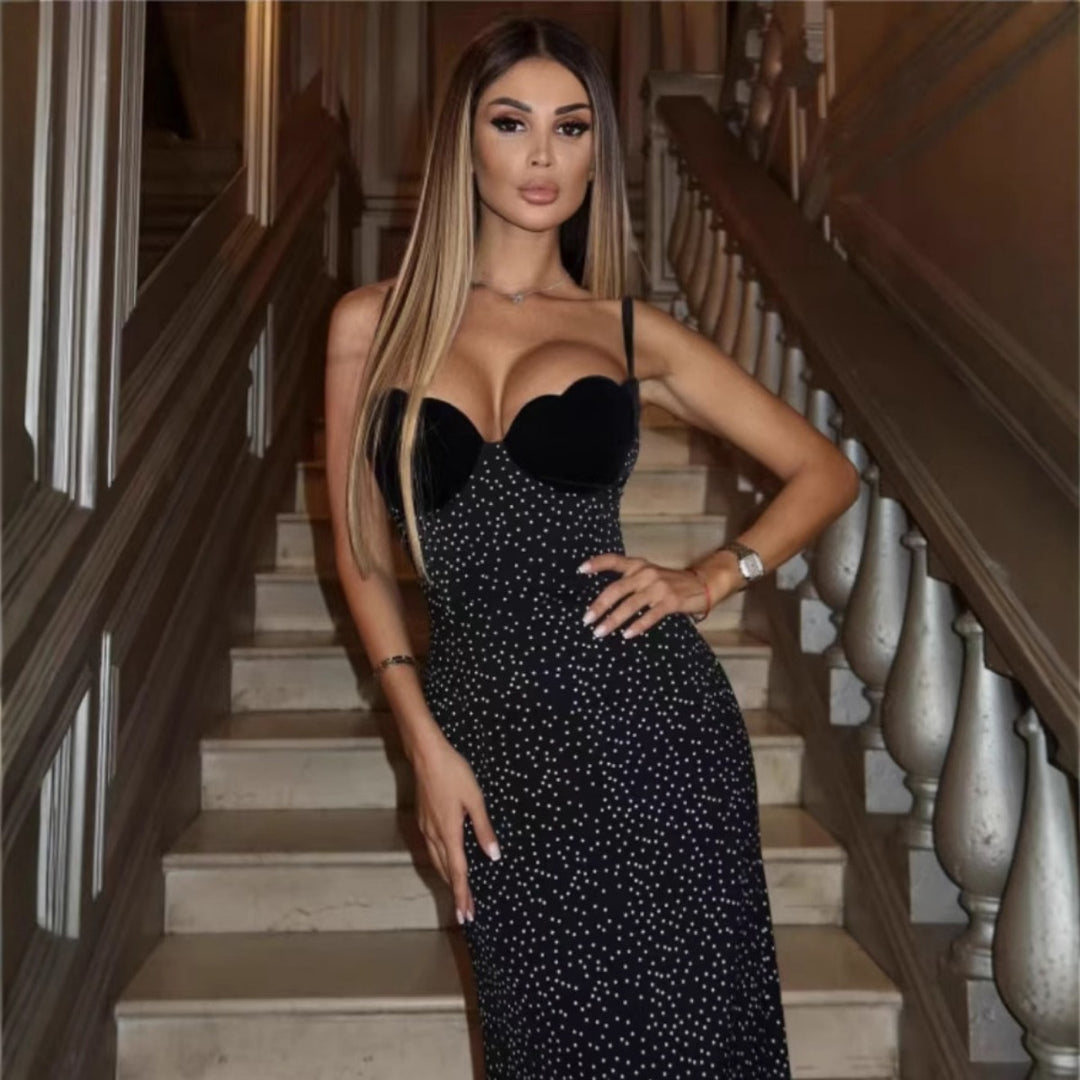 EB | Kontrastfarbenes Kleid mit Polka-Dot-Print